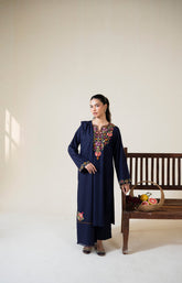 AISLING-3PC DHANAK EMBROIDERED SHIRT WITH DHANAK EMBROIDERED SHAWL AND TROUSER