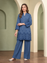 Hijr ChikanKari Eyelet Embroidered Scallop Hem 2 Piece Cotton Suit