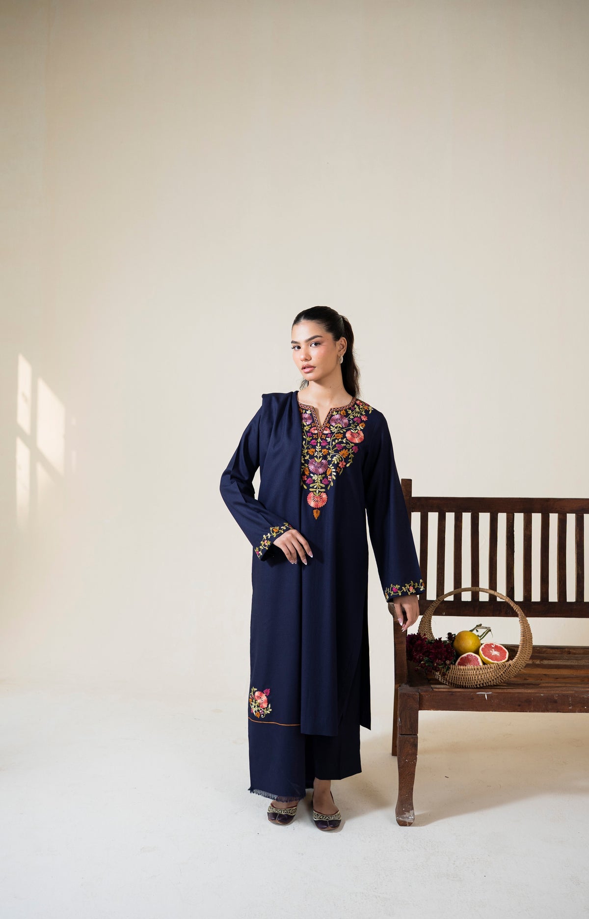 AISLING-3PC DHANAK EMBROIDERED SHIRT WITH DHANAK EMBROIDERED SHAWL AND TROUSER