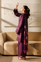 IZNIK-3PC DHANAK EMBROIDERED SHIRT WITH WOOL PRINTED SHAWL AND TROUSER