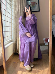 3PIECE_Lawn Stitched Suit with chiffon Dupatta